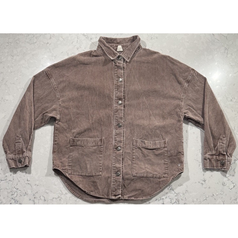 Roxy Let It Go Corduroy Shirt Womens XS Taupe Brown Button Up Shacket Oversized